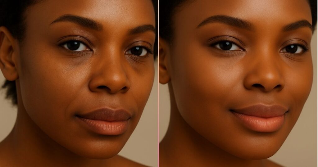 Vorher-Nachher Ergebnisse einer Lachs-DNA Hautverjüngung – glattere Haut