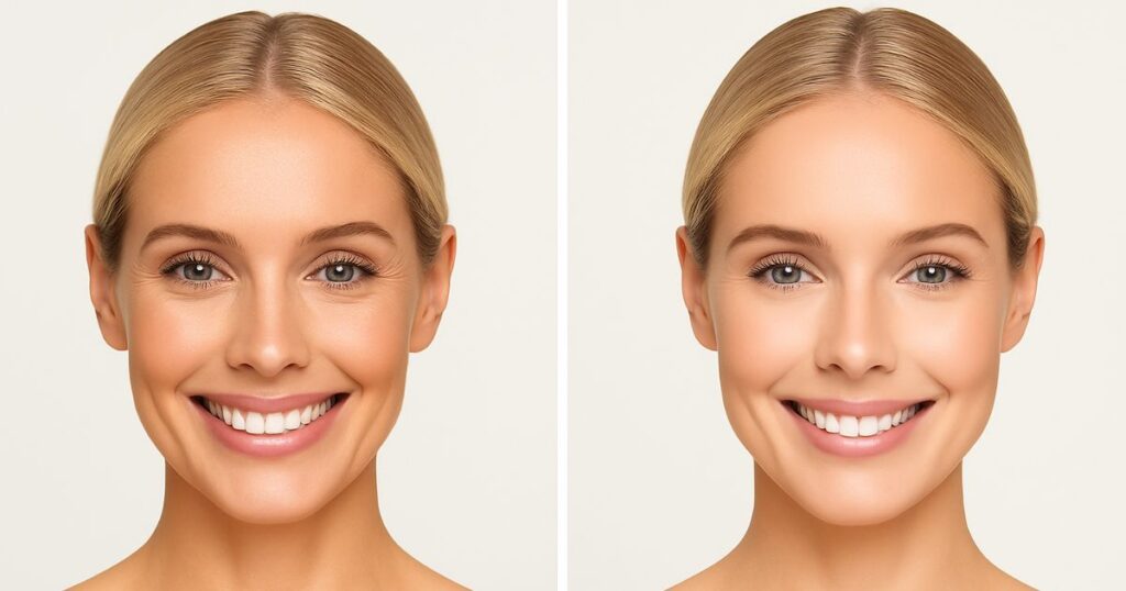 Vorher-Nachher Ergebnis nach Radiofrequenz Microneedling Behandlung im Gesicht
