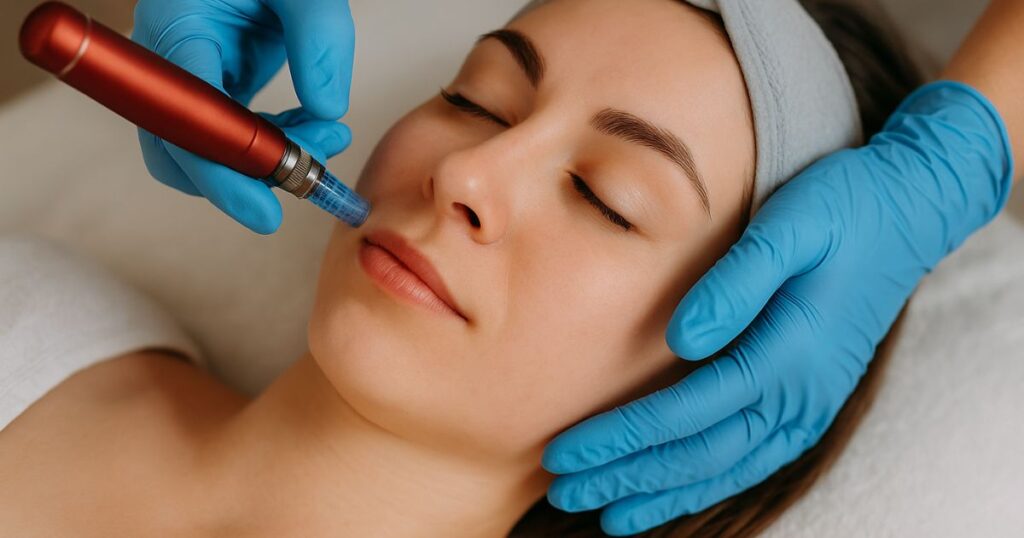 Frau entspannt sich während einer Hautbehandlung