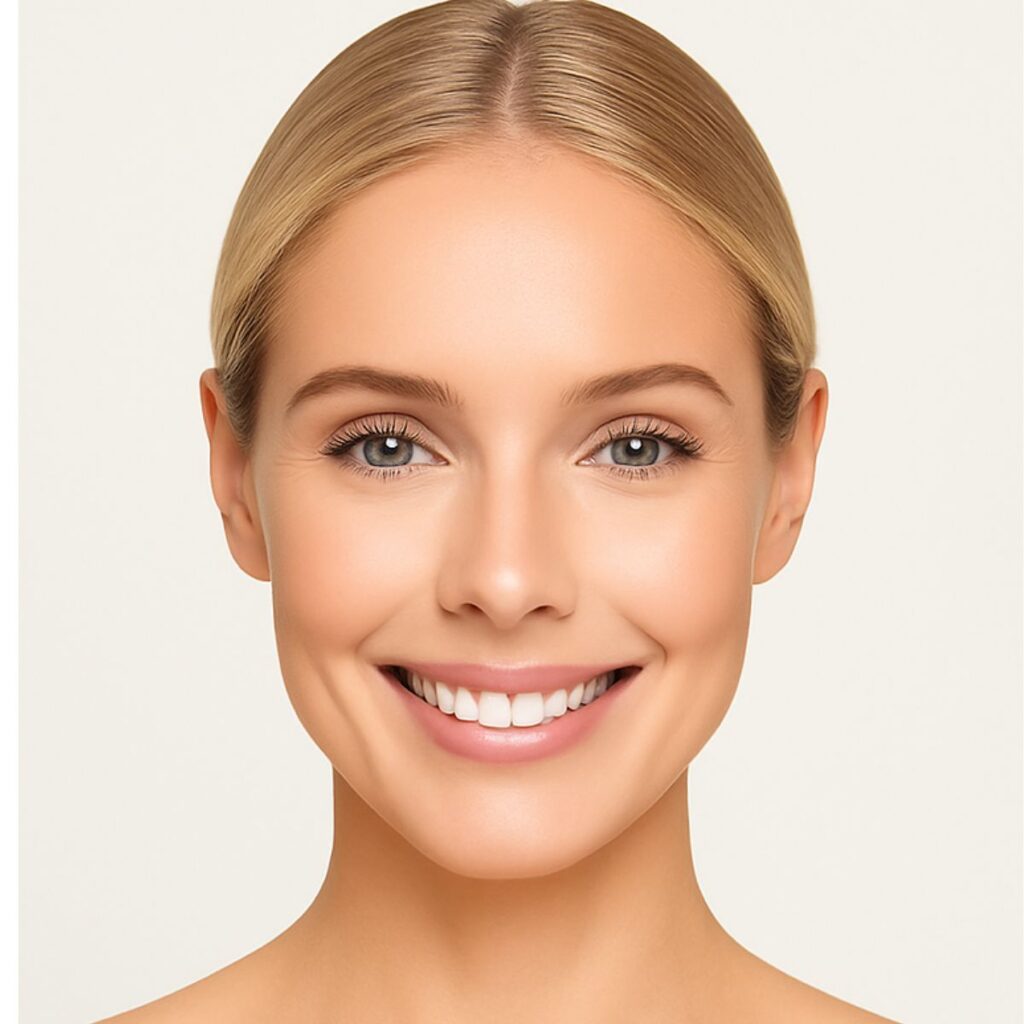 Nahaufnahme einer Frau mit strahlender Haut.