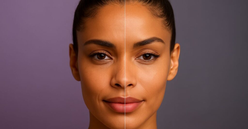 🧾 Alt Text:

Vorher-Nachher-Bild einer Frau zeigt den sichtbaren Effekt des Exosomen-Microneedlings auf die Hautregeneration.